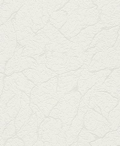 Rasch Tapete 340518 - Papiertapete mit Putzoptik, Relieftapete in Weiß - 10,05m x 0,53m (LxB)