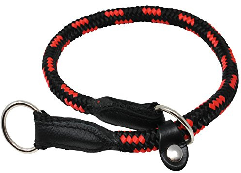 Dogs My Love Round Braided Rope Nylon Choke Dog Collar with Sliding Stopper (24 Long; 0.5 Diam (12mm), Red/Black)