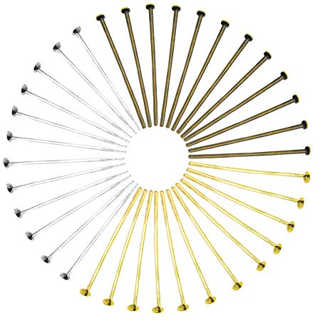 TOAOB 600 Stück 26mm Kettelstifte Nietstifte Silber Gold Bronze Metall Kopfstifte Prismenstifte für Schmuckherstellung