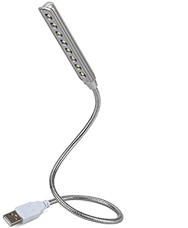 Daffodil ULT05S USB Keyboard & Reading Light with Flexible Gooseneck, 8 LED | USB-Powered LED Lamp for Laptop PC Notebook, Eye-Caring Portable Night Light for Office, Bedside, Reading, Study, Silver