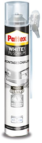 Pattex White Line Montageschaum, reinweißer PU-Schaum zum Füllen, Dämmen, Ausschäumen und Isolieren, Bauschaum mit hoher Wärme- und Schalldämmung, 1x750ml Dose