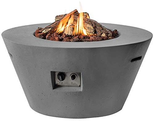 M A N I A Feuertisch für den Garten - Gas Feuerstelle ohne Rauch, Funken, Glut & Asche - Gaskamin Outdoor mit 19,5 kW in Betonoptik grau 96 x 96 x 46 cm - Gasfeuerstelle Terrassenkamin Kaminfeuer