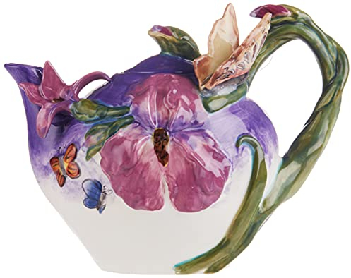 Blu Cielo Blu Bella Violet Butterfly teiera in Ceramica, 24,1 x 15,2 x 17,8 cm