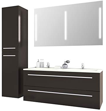 Jokey Sieper I - Set di mobili da bagno Libato, doppio lavabo con mobiletto, 120 x 50 cm, armadio alto e specchio da bagno, colore: antracite