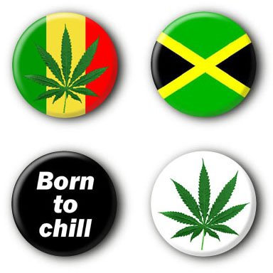 4 Hanf Buttons Ansteckbuttons Jamaika Born to Chill 420 Anstecker Buttonset (2,5cm)
