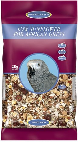 Johnston & Jeff Low Sunflower Bird Seed 2kg - African Grey & Mixed Parrot Food - Nutritious Aviary Blend