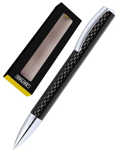 Online Kugelschreiber Vision Carbon I Drehkugelschreiber mit Standard Großraummine in Strichstärke medium, Schreibfarbe Schwarz I Eleganter Kuli aus Aluminium in Geschenkbox