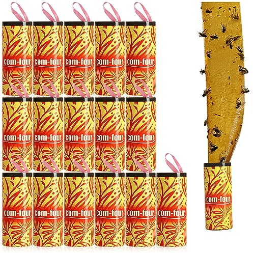 COM-FOUR® 16x catturamosche premium trappola adesiva eco-naturale - trappole per mosche su rotolo contro insetti come mosche, zanzare e tarme - trappola organica ecologica