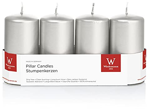 Wiedemann 1 Stumpenkerzen 4er-Riegel lackiert 100/50mm (Silber Metallic)