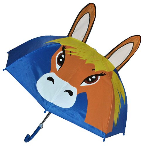 alles-meine.de GmbH 3-D Regenschirm - Pferd/Fohlen - Kinderschirm 61 cm lang - Kinder Stockschirm Regenschirm - für Mädchen Jungen Schirm Kinderregenschirm Pferde blau Tier