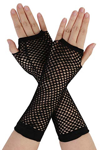 sourcingmap® Fischnetz Elbow Fingerlose Gothic elastischem Mesh Paar Armstulpen für Frauen, schwarz