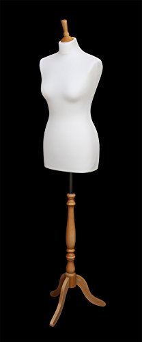 The Shopfitting Shop DELUXE Size 14/16 Female Dressmaking Dummy Tailors Bust Mannequin WHITE Jersey BEECH EFFECT WOODEN Tripod Stand