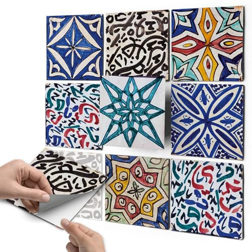 Fliesenaufkleber - CREATISTO Fliesensticker und Deko Fliesenfolie I Mosaikfliesen Folie Sticker Fliesen für Küche u. Bad Wand-fliesen renovieren und überkleben I 15x15 cm - Motiv Spanisch - 9 Stück
