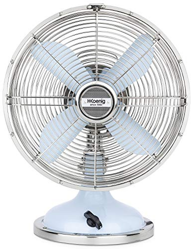 H.Koenig JOE50 Ventilatore Silenzioso Design in Metallo, Diametro 25cm, Silenzioso 47Db, Blu