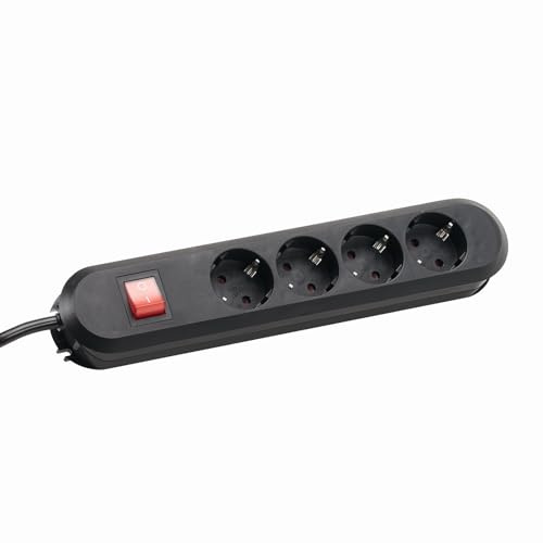 Bachmann Steckdosenleiste SMART 4-Fach 1,5m Mehrfachsteckdose mit Schalter Schwarz 381.130K (Befestigung durch Anschraublöcher und praktische Kabelaufwicklung)