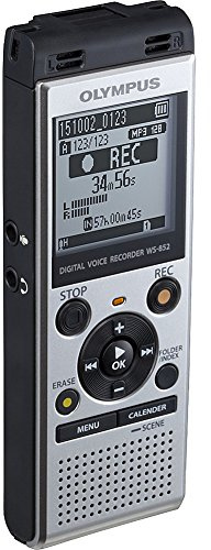 Olympus WS-852 Silver Voice Recorder with True Stereo mic, 4GB, 110 Hours Battery Life, microSD External Memory, USB, with MP3 File Format.
