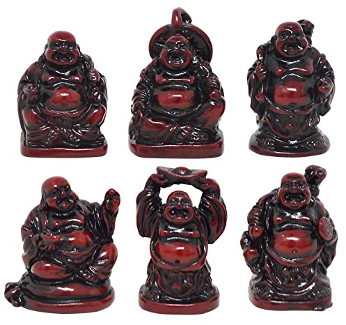 6 kleine Lachender Buddha Figuren Feng Shui Rosewood + Free rot String Armband C1024