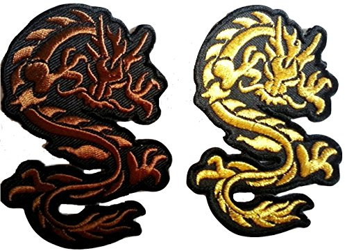 B2SEE Bügel Iron on Aufnäher Patches Bügelbilder Drachen 2 er Set je 9 x 5,5 cm