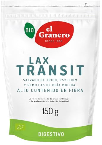 El Granero Integral - LAX Transit Ecológico de 150 g - Salvado de Trigo, Psyllium y Cáscara de Chía - Rico en Fibra - Ideal para Mezclar con Bebidas y Preparar Batidos