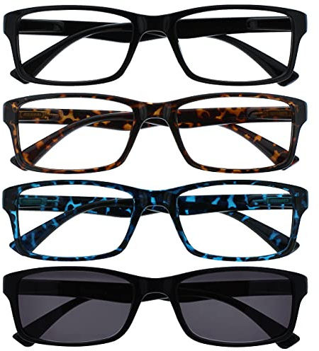OPULIZE La Société Lunettes De Lecture Noir Brun Bleu Lecteurs Avec Noir Lecteur Soleil Valeur Pack 4 Hommes Femmes RRRS92-1231 +1,00