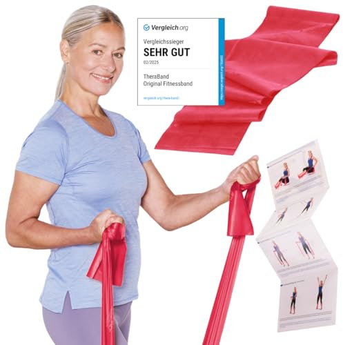 TheraBand 2,50m im PE Beutel mit Anleitung | Fitnessband | Gymnastikband | Stretchband für Ganzkörpertraining | Widerstandsband | Training Bands für Zuhause |100% Naturlatex
