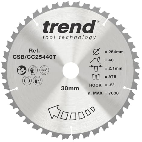 Trend Lame de scie à onglet 254 mm, 30 mm, 40 dents TCT, -5° crochet