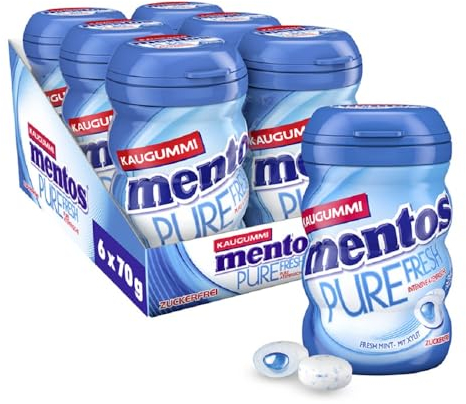 Mentos Kaugummi Pure Fresh Mint, 6 Boxen zuckerfreie Chewing Gum Dragees mit Pfefferminz-Geschmack & flüssiger Füllung, Multipack (6 x 35 Stück)