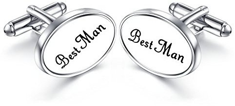 HONEY BEAR ovala bröllopsmanschettknappar för män med presentask, SILVER, 22*16mm