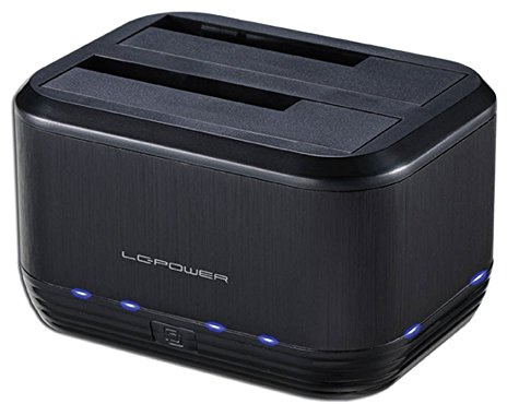 LC-POWER LC-DOCK-U3-III | Docking Station USB 3.0 a 2 Alloggiamenti per Hard Disk e SSD SATA | 2,5 e 3,5 Pollici, Clonazione con un Tasto | Hot Swap, Senza Attrezzi