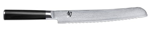 KAI Shun Classic Couteau à Pain Japonais 23 cm Longueur de Lame - Couteau Damas 32 Couches Noyau VG Max - 61 (±1) HRC - Manche en Pakkawood - Fabriqué au Japon - Couteau à Pain Dentelé Forgé