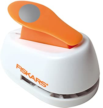 Fiskars Motiv-Hebelstanzer, Kreis, Ø 2,5 cm, Für Links- und Rechtshänder, Qualitäts-Stahl/Kunststoff, Weiß/Orange, Lever Punch, M, 1004748