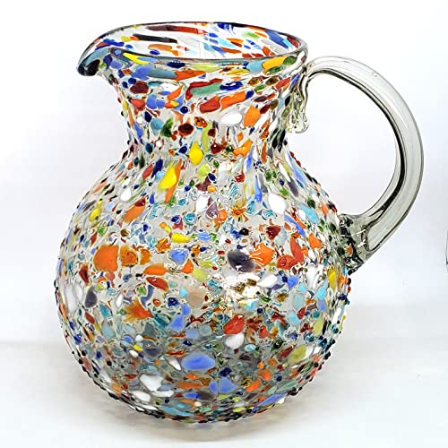 Mexican Blown Glass Pitcher Confetti Rocks by MEXHANDCRAFT