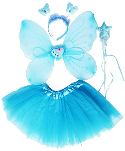 Fun Play Feenkostüm für Mädchen, Wasserblaue Flügel Tutu Set
