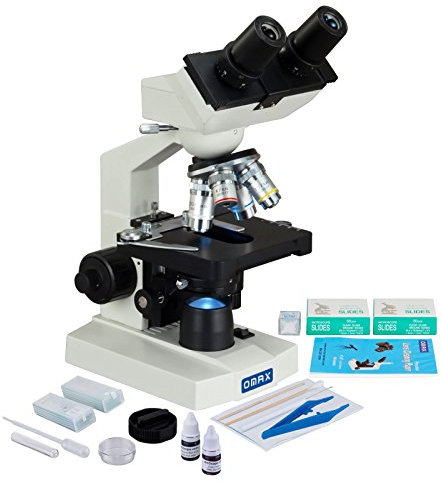 AmScope M82EZ-SP14-SCP OMAX Labor-LED-Binokularmikroskop mit Objektträger-Vorbereitungskit, Leeren Objektträgern, Deckblättern, Linsenpapier, 40x-2500x