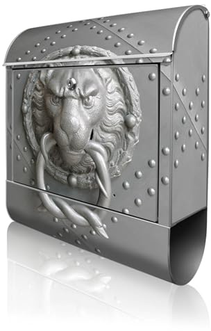banjado Design Briefkasten 38,5x46,5x13cm & 2 Schlüssel - Briefkasten Stahl Silber mit Zeitungsfach pulverbeschichtet - Postkasten A4 Einwurf inkl. Montagematerial - Motiv Eisentor
