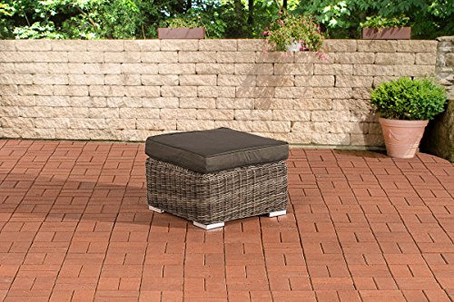 CLP Polyrattan Fußhocker Bilbao Madeira I Polyrattan Sitzhocker I Rattan Gartenmöbel, Farbe:grau-meliert, Polsterfarbe:Anthrazit