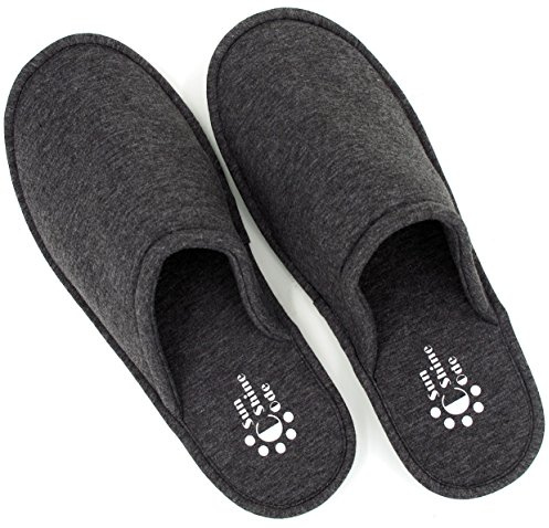 Sunshine Code Women's Memory Foam Cotton Washable Slippers with Matching Travel Bag for Home Hotel Spa Bedroom, M, Black