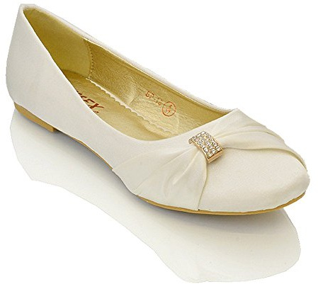 ESSEX GLAM Womens Bridal Wedding Satin Pumps Ladies Slip On Prom Bridesmaid Pumps Shoes Size 3 4 5 6 7 8 9