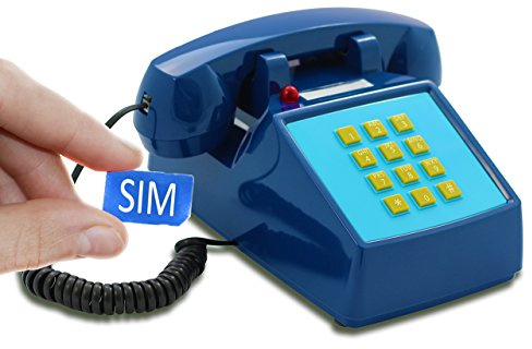 Opis PushMeFon Mobile Téléphone de bureau GSM SIM rétro avec carte SIM qui remplace une ligne fixe en bleu foncé