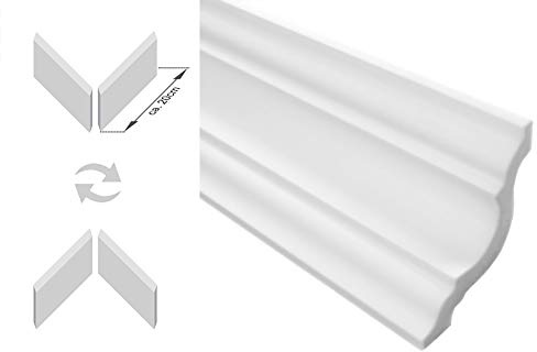Zierleisten Sparpaket E-25-NK | inkl. vorgefertigte Ecken | leicht und stabil | extrudiertes Styropor | Stuckprofile | modern weiß | dekorativ | XPS | 65 x 65 mm | 20 Meter + 4 Ecken