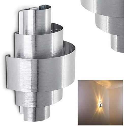 Wandlampe Lucillo aus Metall in Aluminium gebürstet, moderne Wandleuchte mit Up & Down-Effekt, 1 x E14, Innenwandleuchte mit Lichteffekt, ohne Leuchtmittel