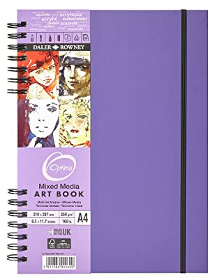 Daler Rowney Cuaderno Espiral Ideal para Técnicas Mixtas Cachet, de Formato 21 x 29,7 cm, con 30 Hojas de Papel de 250 g/m2 de Grano Fino