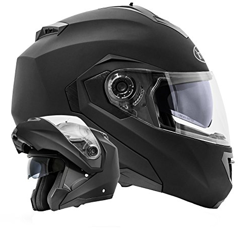 ATO Moto Motorradhelm Montreal Schwarz Klapphelm Integralhelm matt Größe L 59cm bis 60cm mit Doppelvisier System mit Sonnenblende ECE 2205