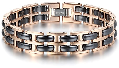 JewelryWe Schmuck Damen Armband Edelstahl Keramik I Rechteck Link Gliederarmband Armkette Armreif Schwarz/Weiß/Pink Silber