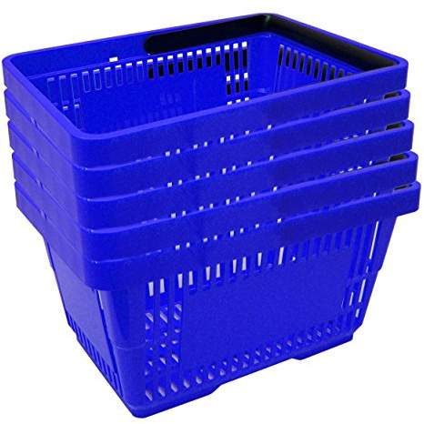 GERSO Lot de 5 paniers à provisions en plastique avec anse - 20 l - 40 cm - Empilables - Bleu
