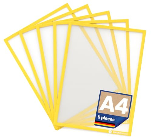 5 x Magnettasche A4 Sichttasche Einstecktasche Infotasche Blatthalter magnetisch Inforahmen Angebotsschilder Arbeitsschutzvorschriften Aushänge Brandschutzinfos (gelb)