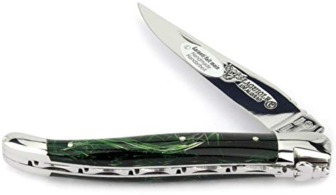 Laguiole en Aubrac Taschenmesser L0212F4IF 12 cm Messer, Griff Acrylglas Feuerwerk 'Feu d'art' grün, Backen und Klinge glänzend