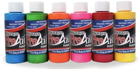ProAiir Face and Body Painting Makeup - Set of 6 Atomic UV Colors - 1 oz (30ml)