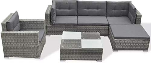 vidaXL 6-TLG. Garten-Lounge-Set mit Auflagen Poly Rattan Grau