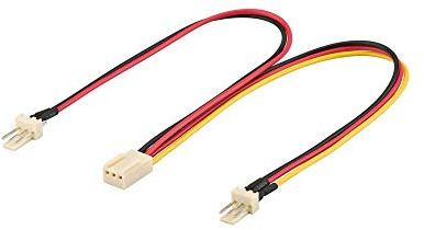 Goobay 93880 PC fläkt Y strömkabel, 3-stiftskontakt/uttag – 2 x fläktkontakt (3-stift) > fläktuttag (3-stift), 0,22 m kabellängd, 1 styck